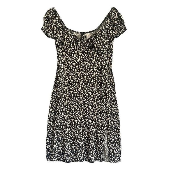 Whimsigoth Ditzy Floral Dress Juniors L Dark Romantic Y2K Babydoll Puff Sleeve - Picture 1 of 10